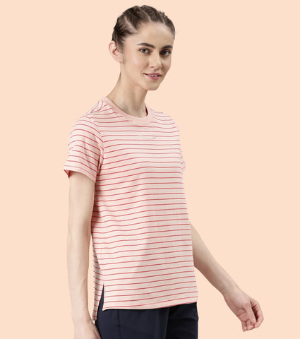 Active Cotton Tee -Stripes | Yarn Dyed Stripe Short Sleeve Anti-Odour Cotton Tee With Graphic