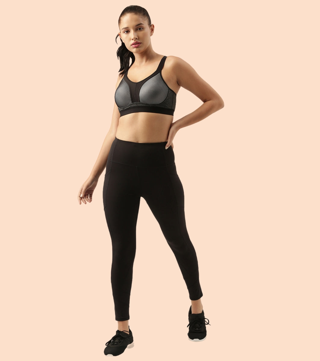 Enamor Agion SB25 Y-panel for Bounce Control High-Impact Sports Bra for Women- Full Coverage, Padded and Wirefree - Grey Melange