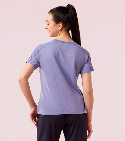 Enamor E306 Women Stretch Cotton with Rib Neck Band Cut & Sew Relaxed Fit T-Shirt - Chalky Violet Mel