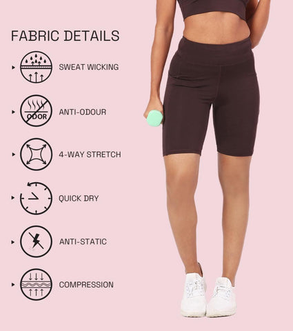 Enamor A703 Women's Active Panel Quick Dry Knee Length Tights with Side Pockets - Choco Fudge