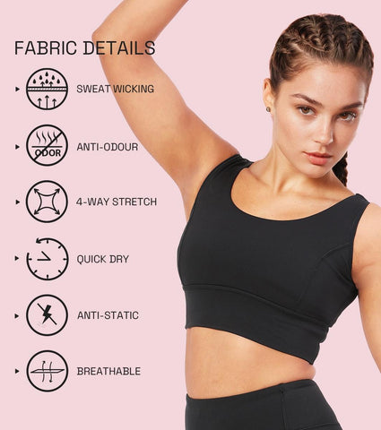 Enamor A206 Women's Criss Cross High Impact Long Line Sports Bra - High Support, Padded, High Coverage, Non-Wired - Jet Black