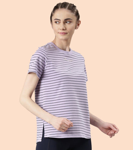 Active Cotton Tee -Stripes | Yarn Dyed Stripe Short Sleeve Anti-Odour Cotton Tee With Graphic