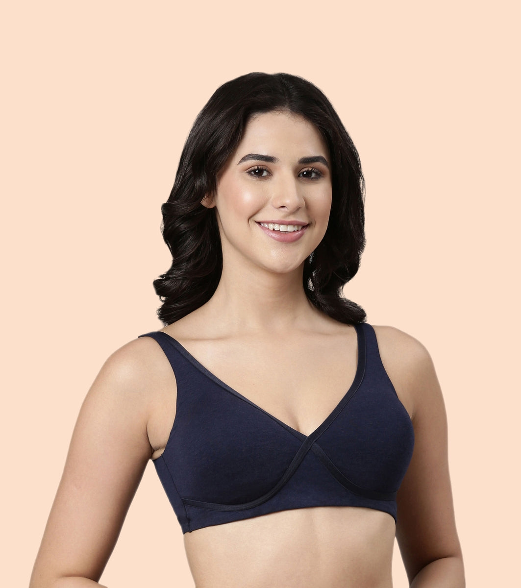 Enamor BambooBliss A076 Ultimate Softness Innovation Bamboo Cotton Lounge Slip-on T-shirt Bra for Women with Removable Pads- High Coverage, Padded and Wirefree