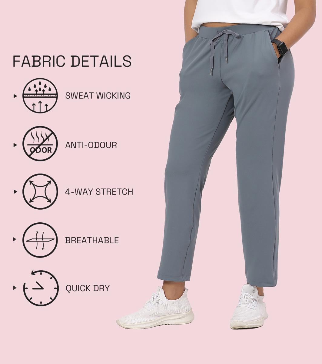 Enamor E068 Women Antimicrobial Mid Rise Relaxed Fit Active Travel Pants - Cloud Grey