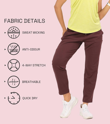 Enamor E068 Women Antimicrobial Mid Rise Relaxed Fit Active Travel Pants - Choco Fudge