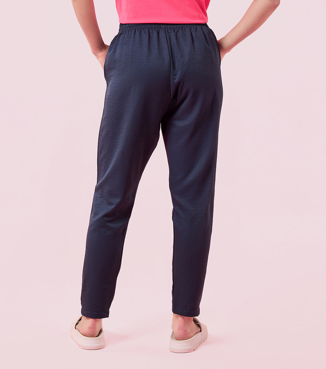 Enamor E407 Women's Pleated Pull-On Pant - Relaxed Fit, Mid Rise, Regular Length - Mood Indigo