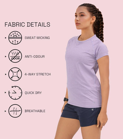 Enamor E089 Raglan Sleeve Scoop Neck Slim Fit Active T-Shirt With Reflective Graphic Print On Back - Chalky Violet Mel