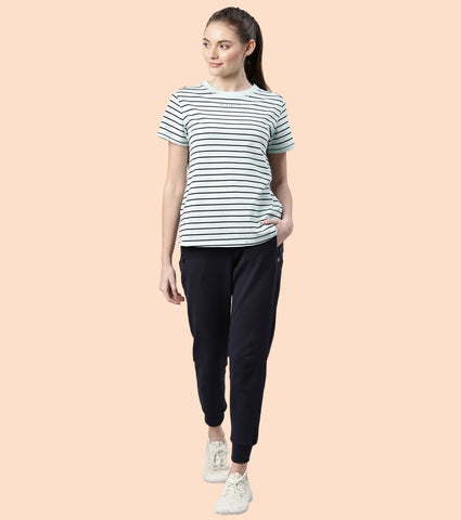 Active Cotton Tee -Stripes | Yarn Dyed Stripe Short Sleeve Anti-Odour Cotton Tee With Graphic