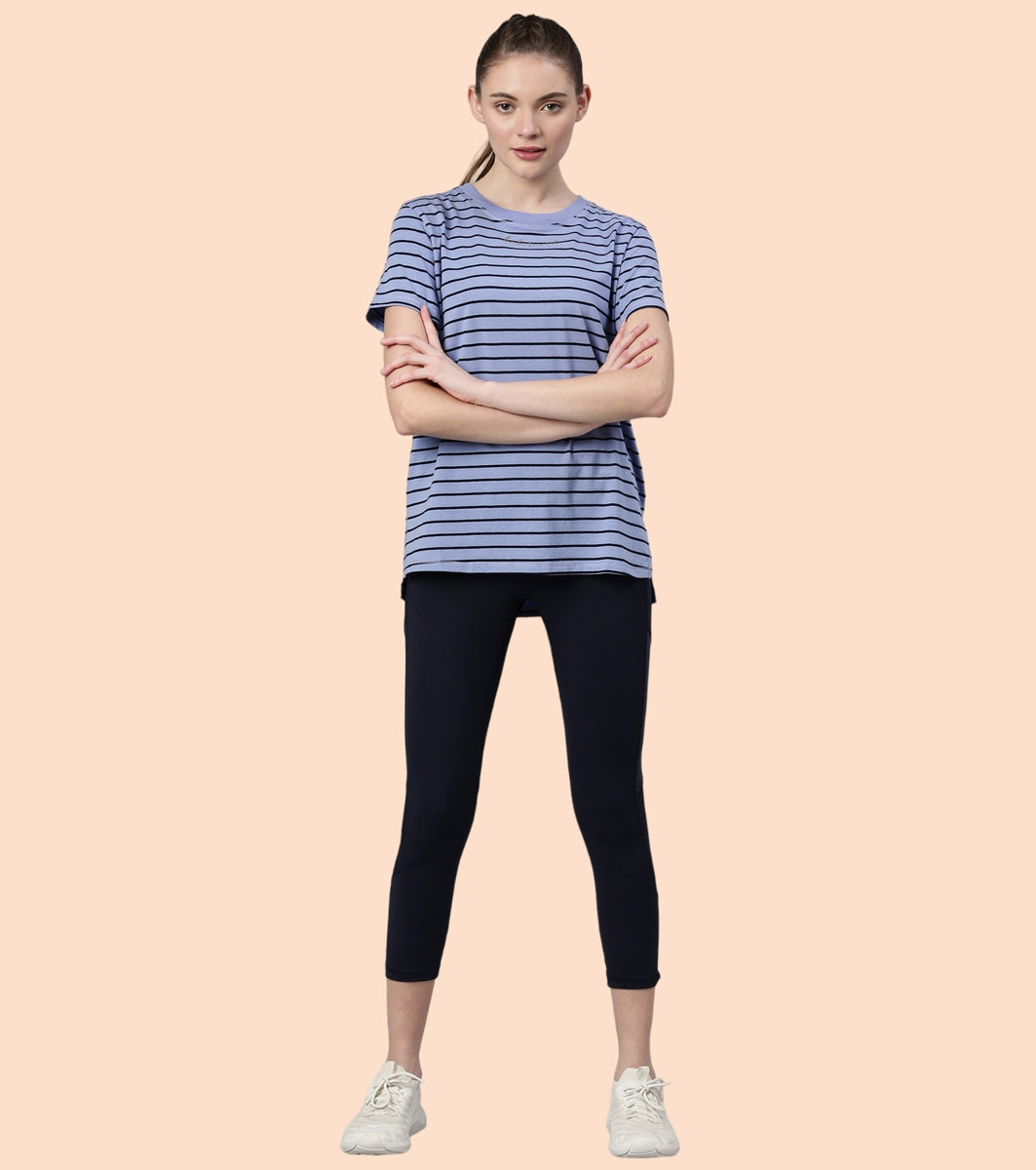 Active Cotton Tee -Stripes | Yarn Dyed Stripe Short Sleeve Anti-Odour Cotton Tee With Graphic