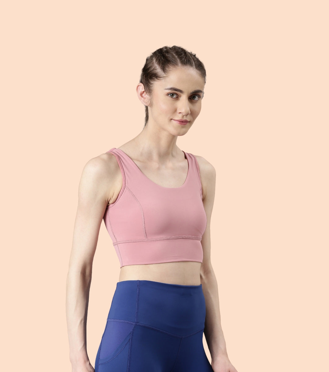 Longline Sports Bra – Solid | Scoop Neck Line High Impact Dry Fit Sports Bra