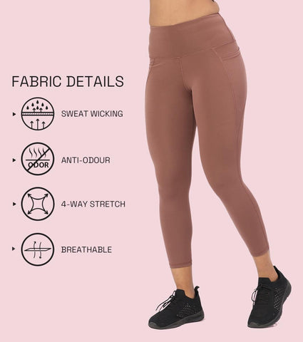 Enamor A605 Basic Quick Dry High Waist Basic Workout Leggings with Elasticated Waistband - Nutmeg