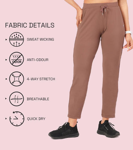 Enamor E068 Women Antimicrobial Mid Rise Relaxed Fit Active Travel Pants - Nutmeg