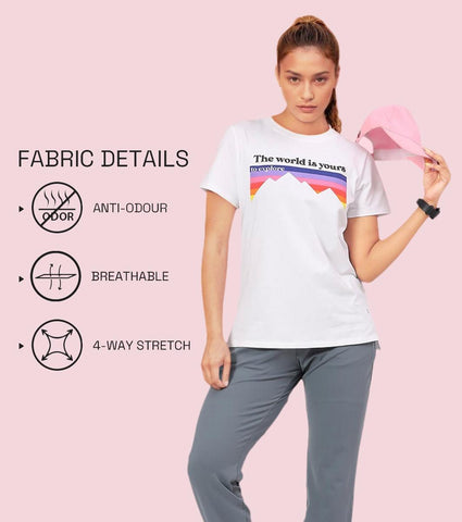 Enamor A301 Short Sleeve Anti-Odour Cotton T-Shirt With Graphic Print - Bright White Explore 