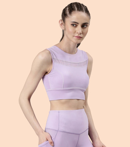 Racer Longline Sports Bra | Crew Neck Racer Back Dry Fit Long Sports Bra