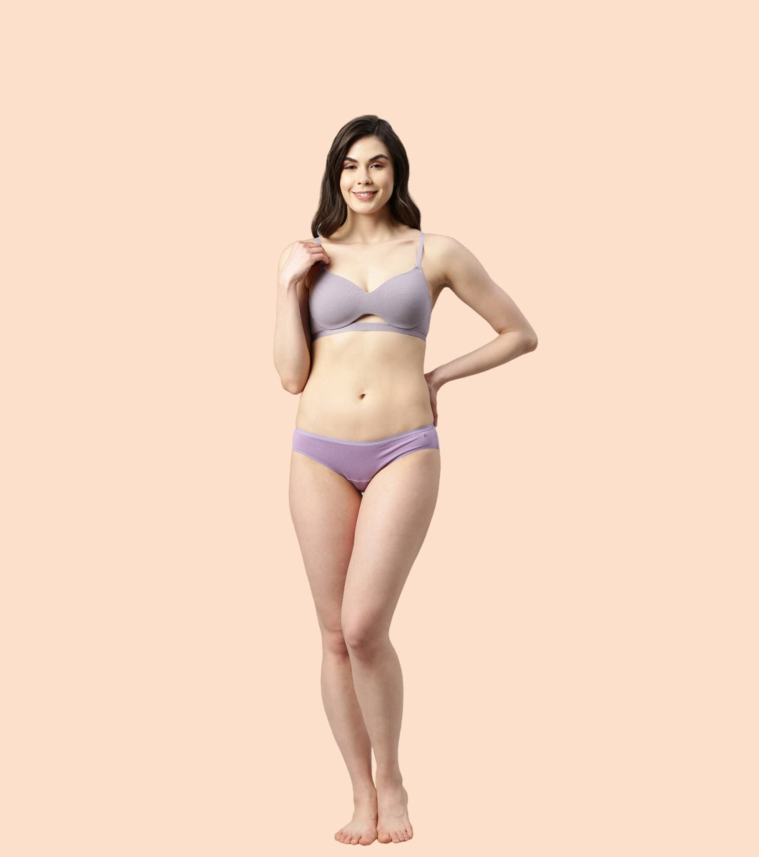 Enamor CloudSoft A032 Invisible Neckline Cotton T-shirt Bra for Women- Medium Coverage, Padded and Wirefree - Silver Lilac