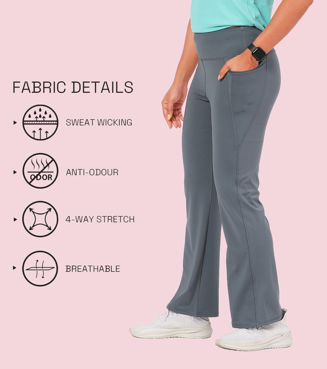 Enamor A402 Boot Cut Quick Dry Relaxed Fit High Waist Workout Leggings - Cloud Grey