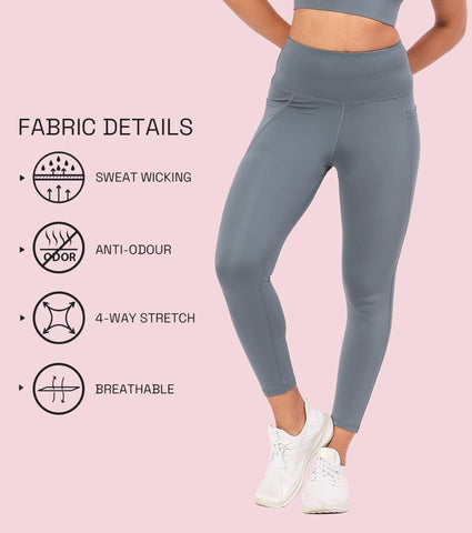 Enamor A605 Basic Quick Dry High Waist Basic Workout Leggings with Elasticated Waistband - Cloud Grey