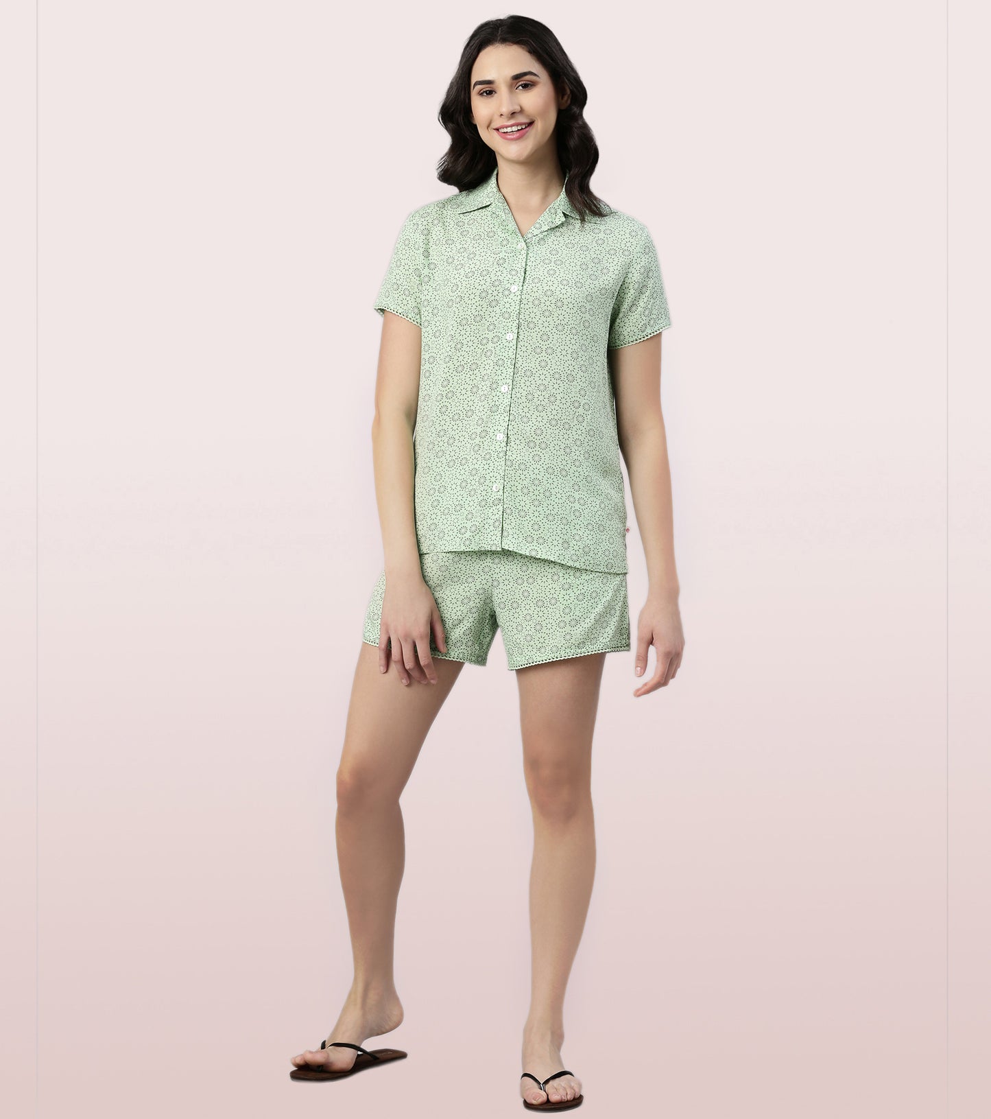 Slounge Shorts Set | Modal Woven Printed Shirt And Shorts Set - EC13