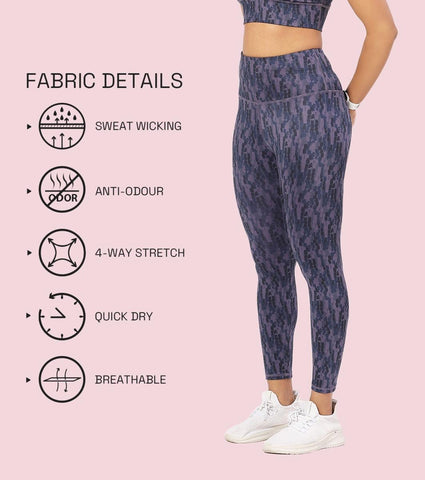 Enamor A607 Women Printed Hugged Fit High-Waisted 7-8th Length Tights with Elasticated Waistband - Step Brush Print