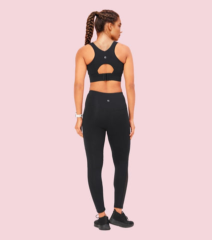 Enamor A610 Women's Quick Dry High Waist Workout Leggings with Elasticated Waistband - Jet Black