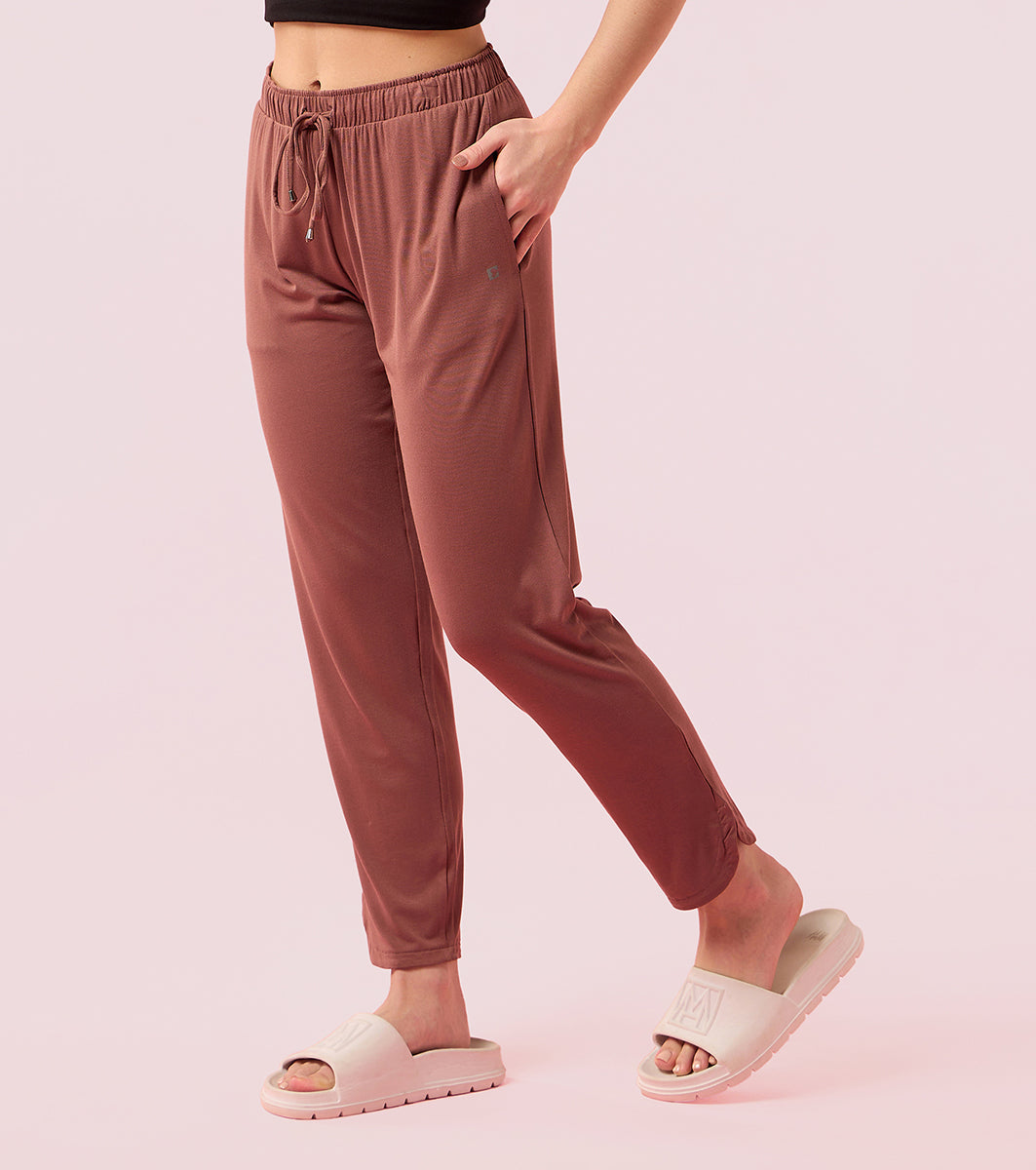 Enamor E048 Tapered Lounge Pants with Drawstring Details with Metal Ends - Nutmeg