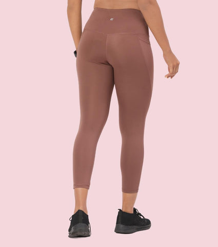 Enamor A605 Basic Quick Dry High Waist Basic Workout Leggings with Elasticated Waistband - Nutmeg