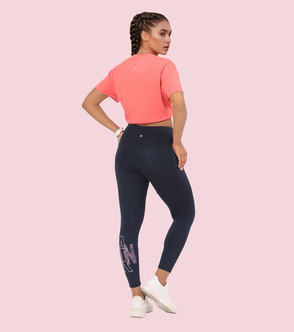 Enamor A606 Women's High Waist Workout Leggings with Elasticated Waistband - Navy Run Faster