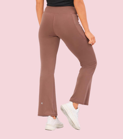 Enamor A402 Boot Cut Quick Dry Relaxed Fit High Waist Workout Leggings - Nutmeg