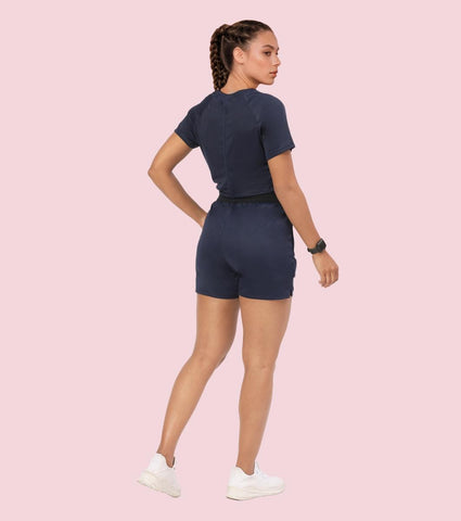 Enamor A714 Women's Kool Poly Quick Dry Training Shorts with In-Built Inner Tights - Navy