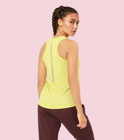 Enamor A308 Women Crew Neck Sleeveless Slim Fit Activewear Workout T-Shirt - Cyber Lime Mel