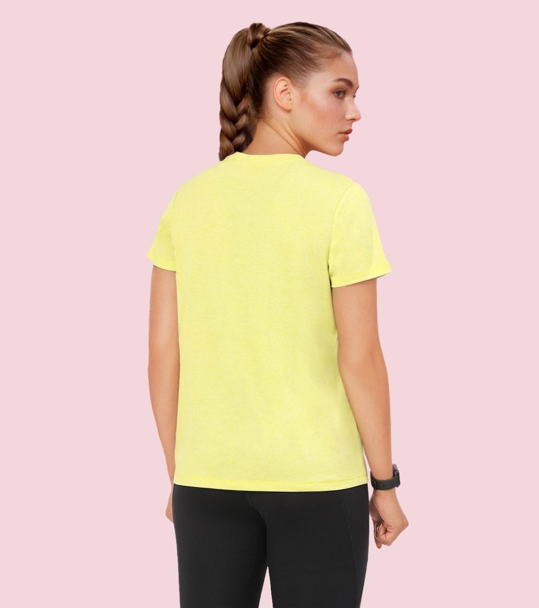 Enamor A309 Women Basic Workout Relaxed Fit Crew Neck Short Sleeve Tee with Reflective Active Graphic - Cyber Lime Mel