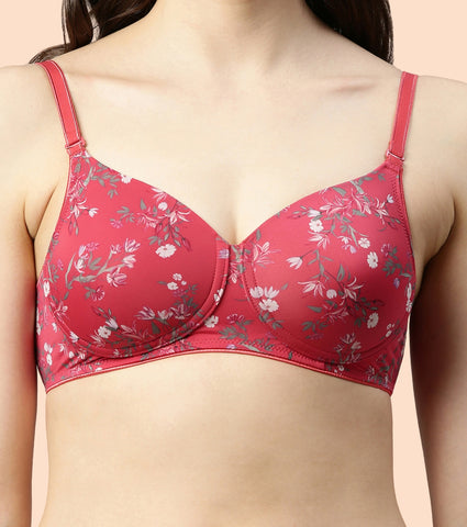 Enamor Dope Dye F165 Ecolite Fabric Smooth Support Bra for Women - Padded, Wirefree and High Coverage - Festive Petal Print