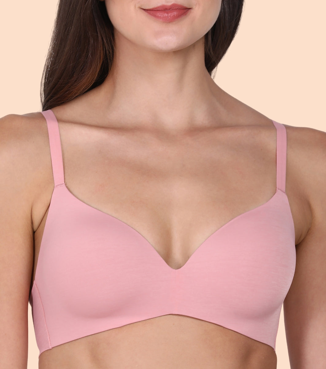 Enamor InvisiBra F084 Seamless Ultra Smoothening with Invisible Edges T-Shirt Bra - Padded Wirefree Medium Coverage - Strawberry Ice