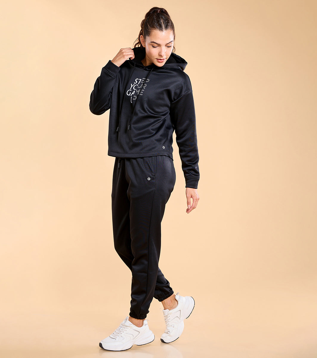 Enamor A404 Fleece Jogger Relax Fit High-Rise Fleece Jogger With Adjustable Drawsting.