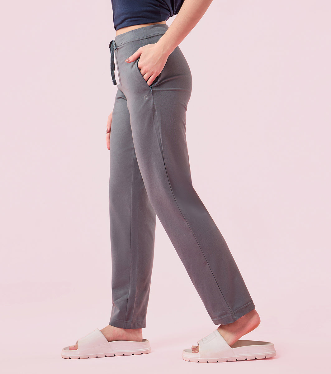 Enamor E014 Straight Leg with Adjustable Drawstring and Zipper Pockets Lounge Pants - Cloud Grey