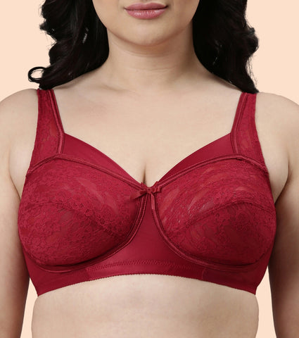 Enamor Full Support Classic Lace Lift Bra For Women - Non-Padded, Non-Wired, High Coverage Bra With Top Panel Support | FB06 | Masai