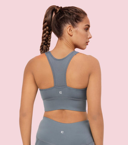 Enamor A202 Medium Impact Quick Dry Longline Workout Sports Bra - Cloud Grey