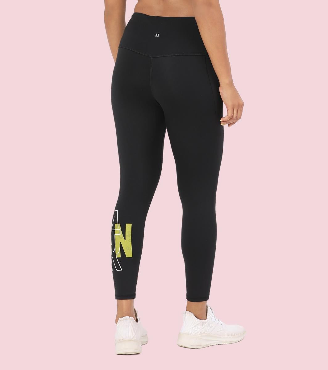 Enamor A606 Women's High Waist Workout Leggings with Elasticated Waistband - Jetblack Run Faster