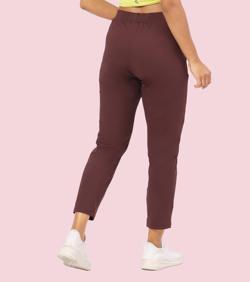 Enamor E068 Women Antimicrobial Mid Rise Relaxed Fit Active Travel Pants - Choco Fudge