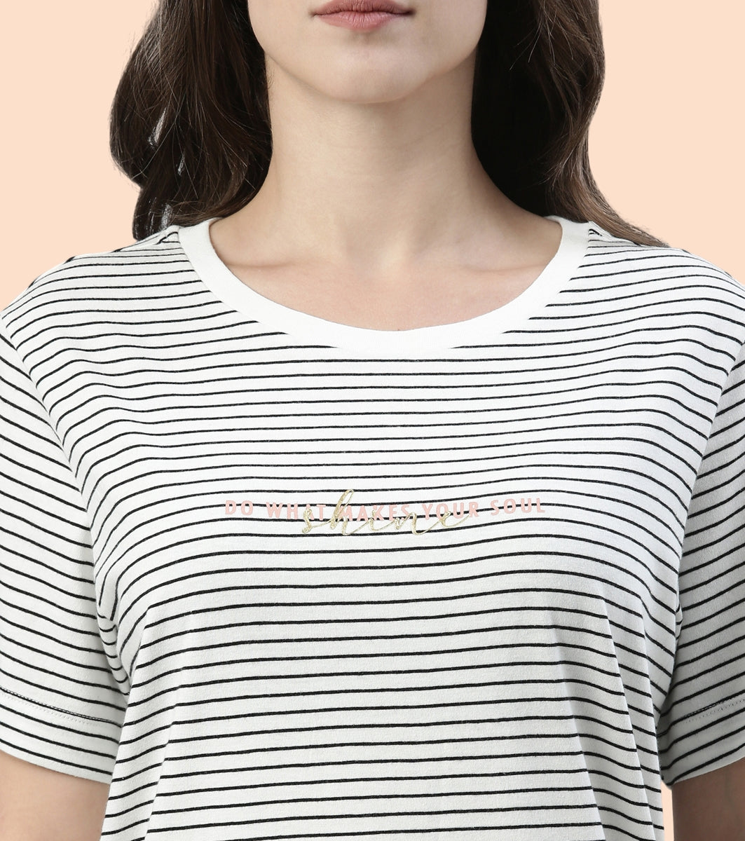 Tunic Tee – Stripes | Short Sleeve Tunic Tee With Side Slit & Mindful Graphic