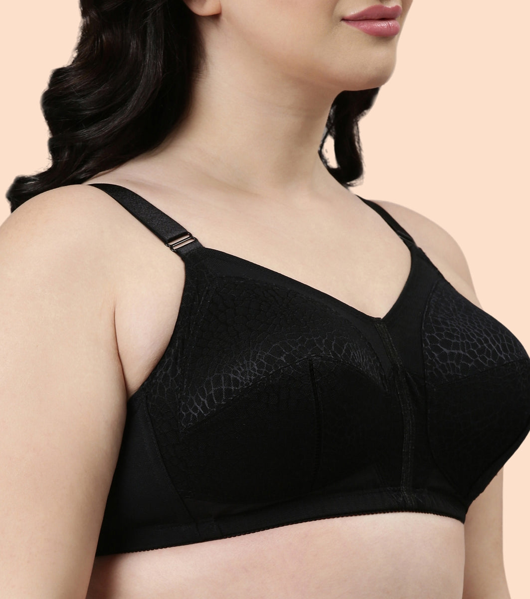 Enamor Body Transform F096 Ultimate Curve Support Bra for Women- Full Coverage, Non Padded and Wirefree - Black