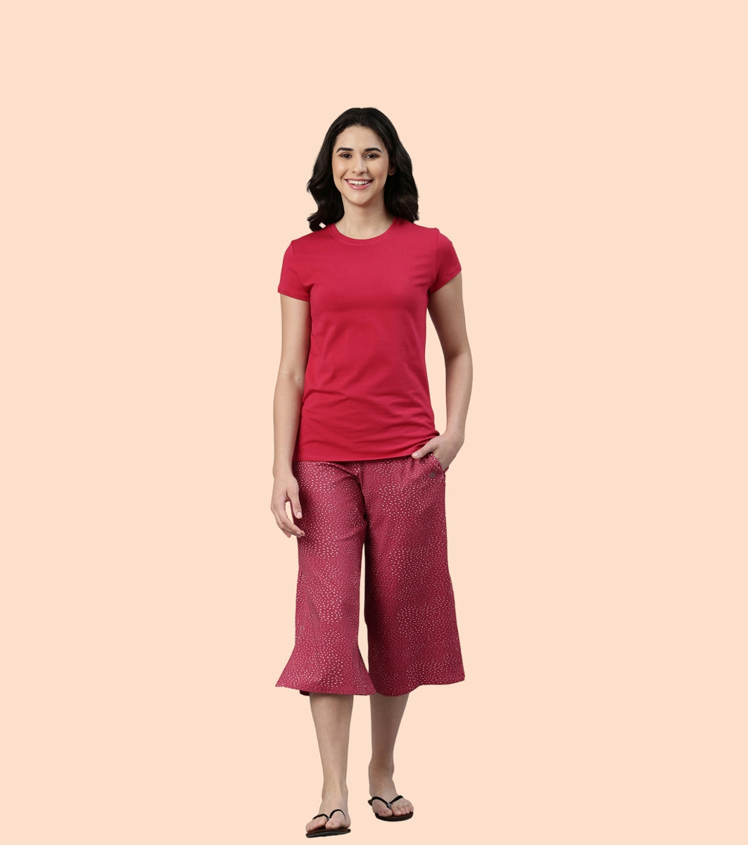 Enamor Culotte Pants For Women | Crop Length Culottes With Smart Side Slits | Black Pixie Aop