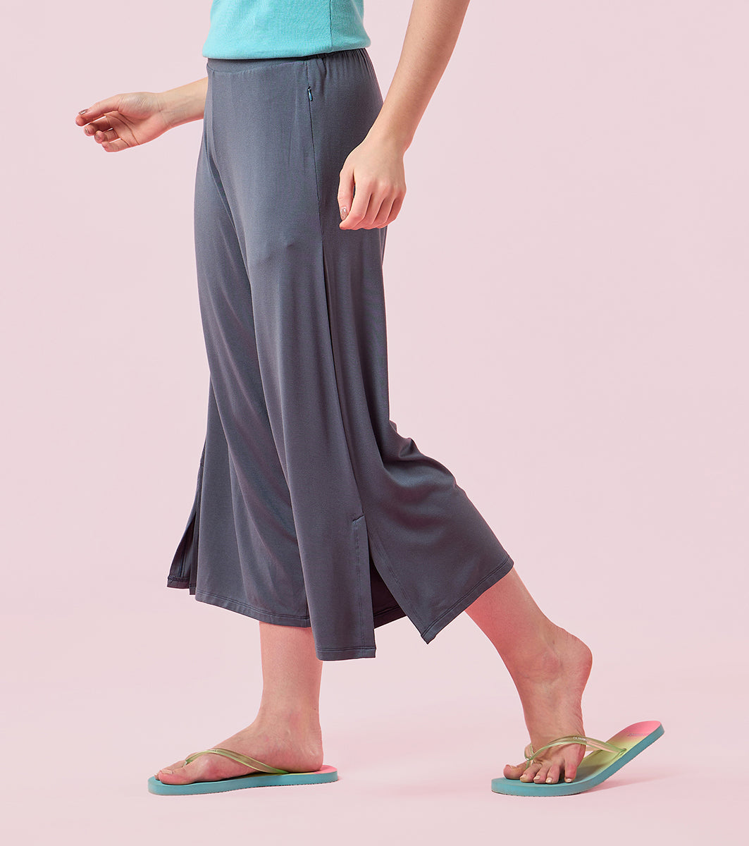 Enamor Essentials E064 Shop In Culotte | Crop Length Culotte With Smart Side Slits - Dark Slate