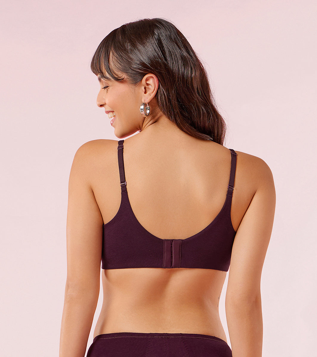 Enamor A077 Women's Padded Non-Wired T-Shirt Bra, Full Coverage, Soft Bamboo Fabric, Breathable, Pinch-Free - Grape Wine