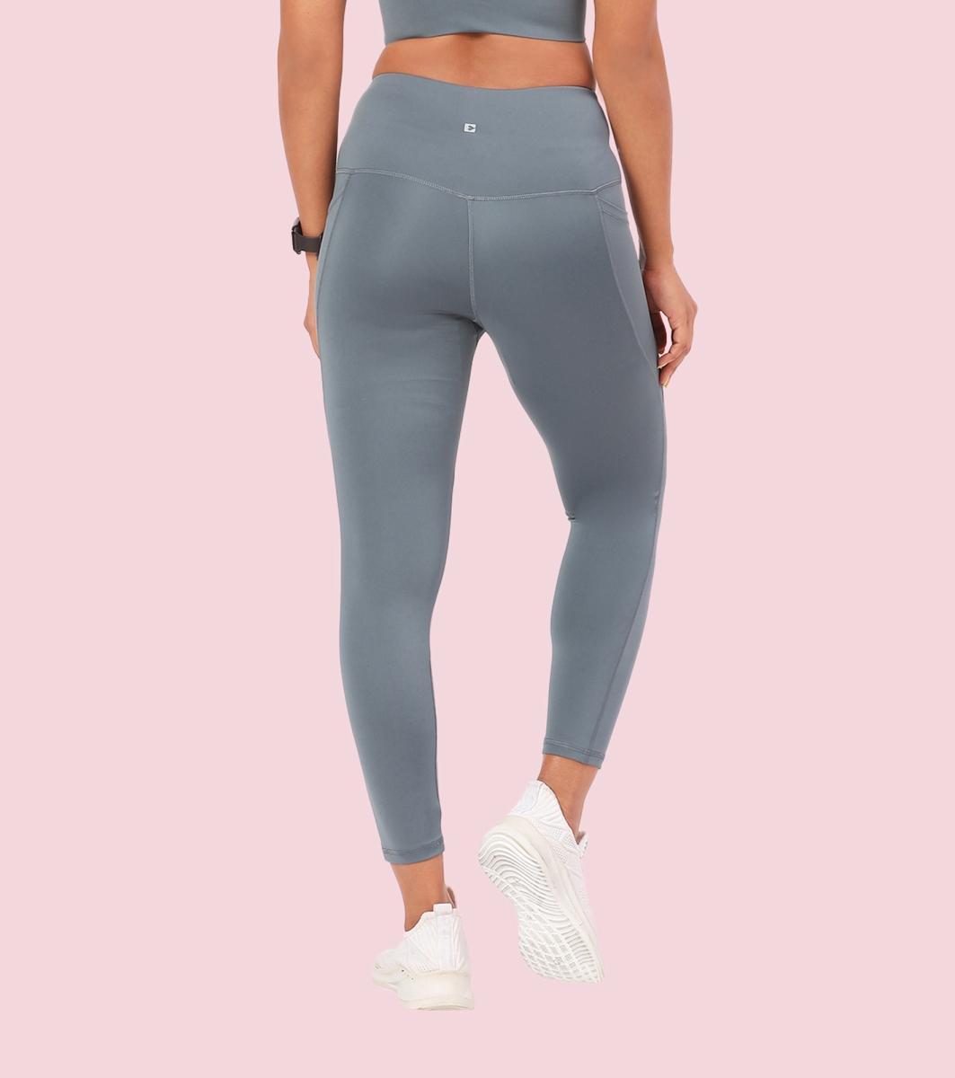 Enamor A605 Basic Quick Dry High Waist Basic Workout Leggings with Elasticated Waistband - Cloud Grey