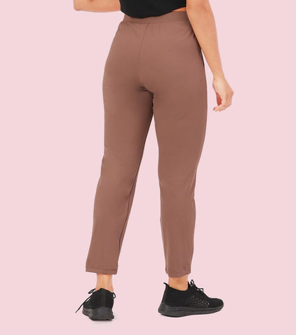 Enamor E068 Women Antimicrobial Mid Rise Relaxed Fit Active Travel Pants - Nutmeg