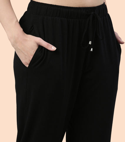 Shop-In Pants - Tapered Lounge Pants With Self Fabric Drawstring With Metal Ends