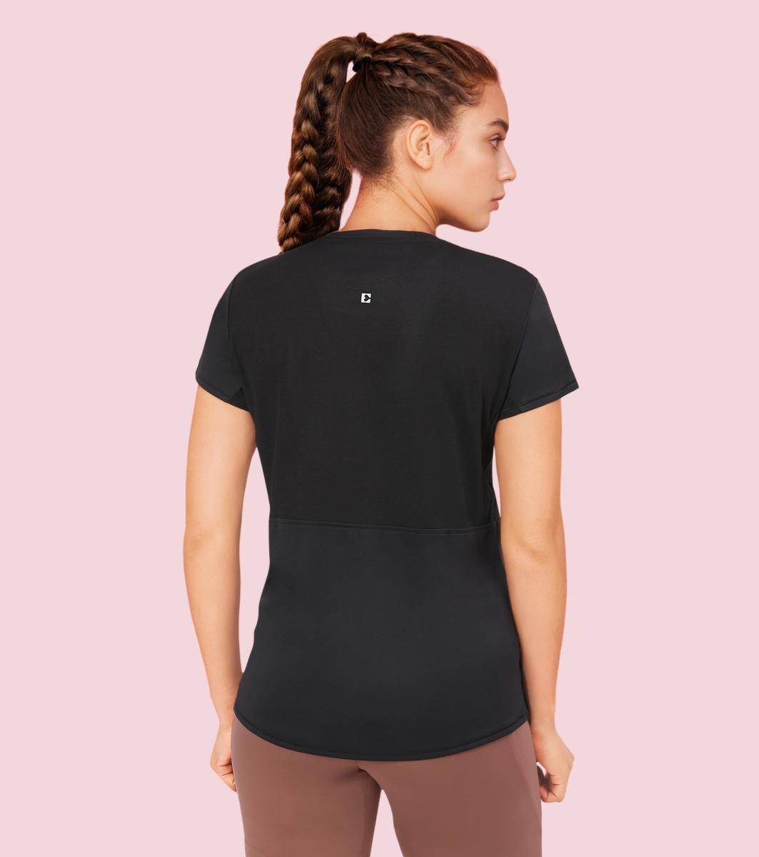 Enamor A313 Women Active Panel Quick Dry Relaxed Fit, Regular Length Workout T-Shirt - Jet Black