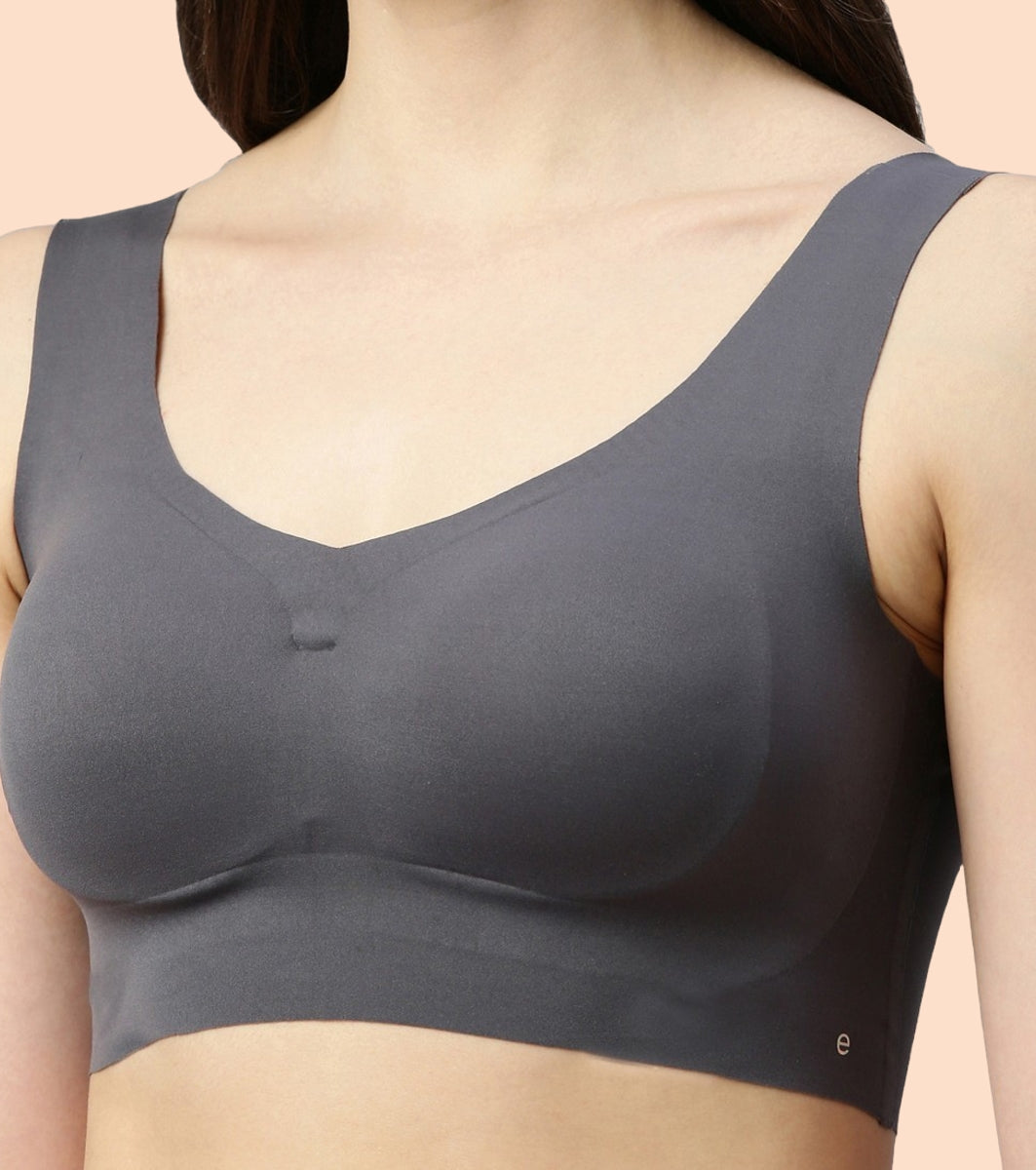 Enamor InvisiBra F070 Ultra Smooth Freedom Bra for Women- Padded Wirefree and Full Coverage - Ink Grey