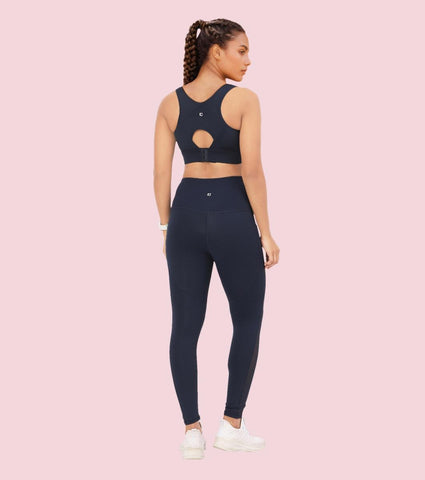 Enamor A610 Women's Quick Dry High Waist Workout Leggings with Elasticated Waistband - Navy